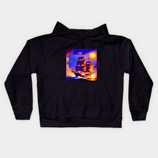 Artistic pirate ship Kids Hoodie